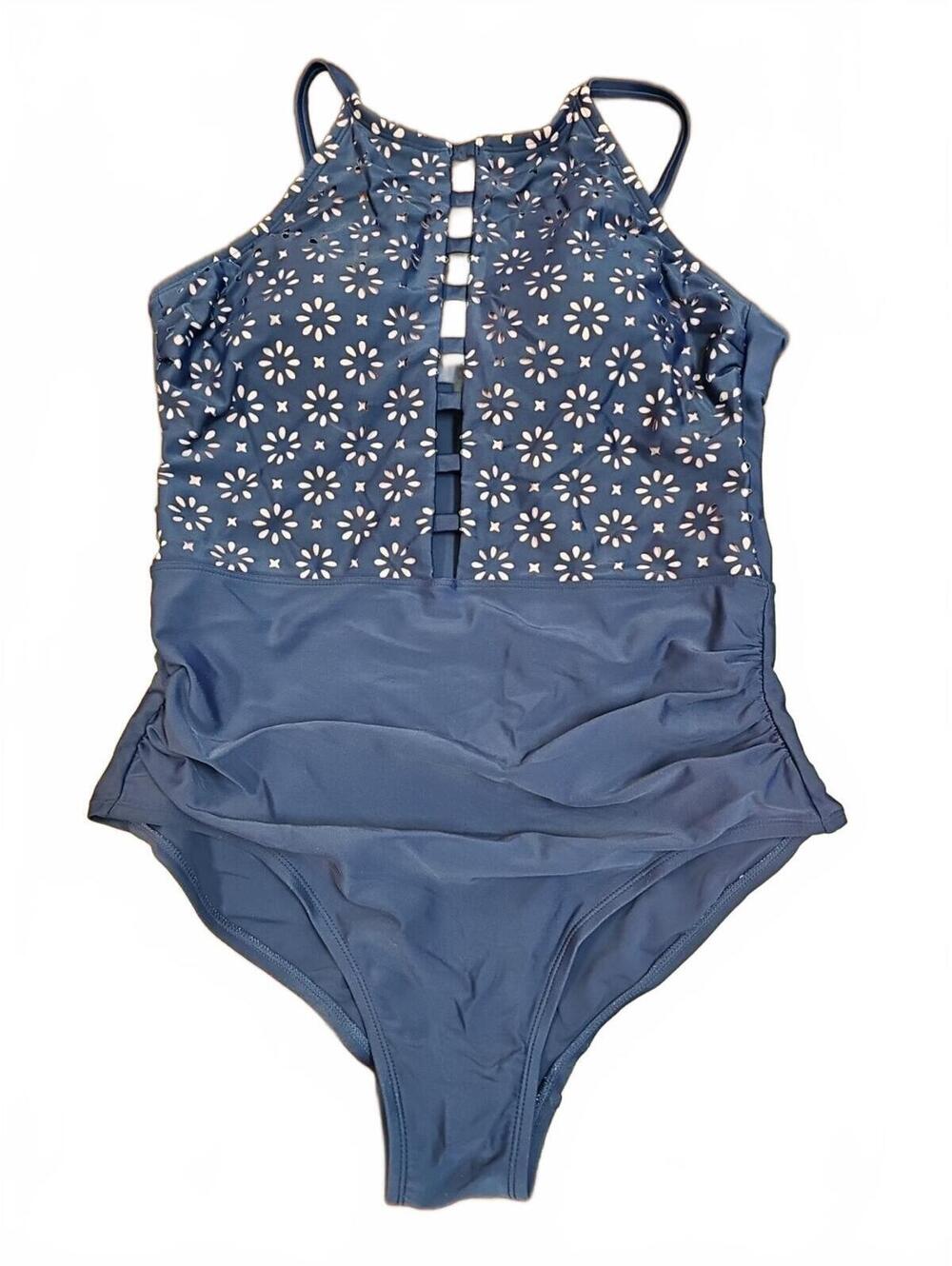 KONA SOL Navy with Dusty Pink cutouts One Piece Swimsuit Size L